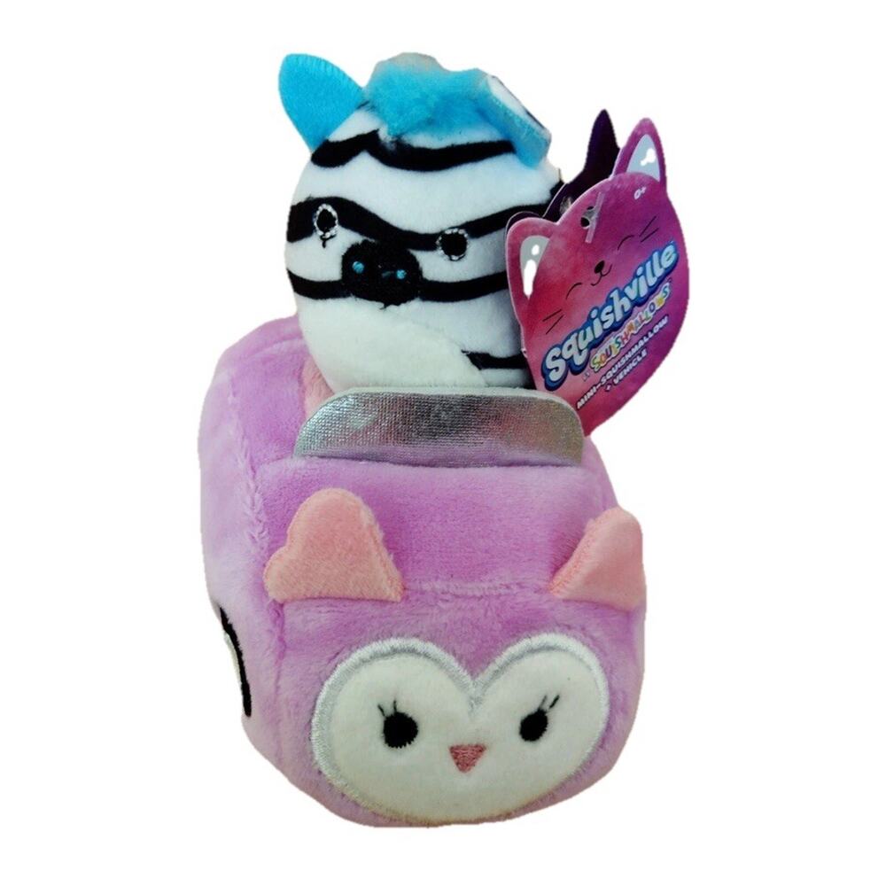 NWT Squishville Mini Squishmallow Vehicle Baby Owl Car + Zeke Zebra